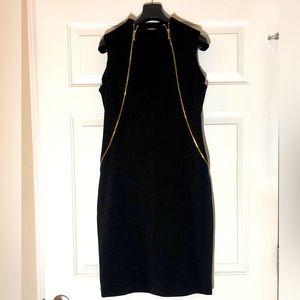 Black Calvin Klein front gold zipper dress